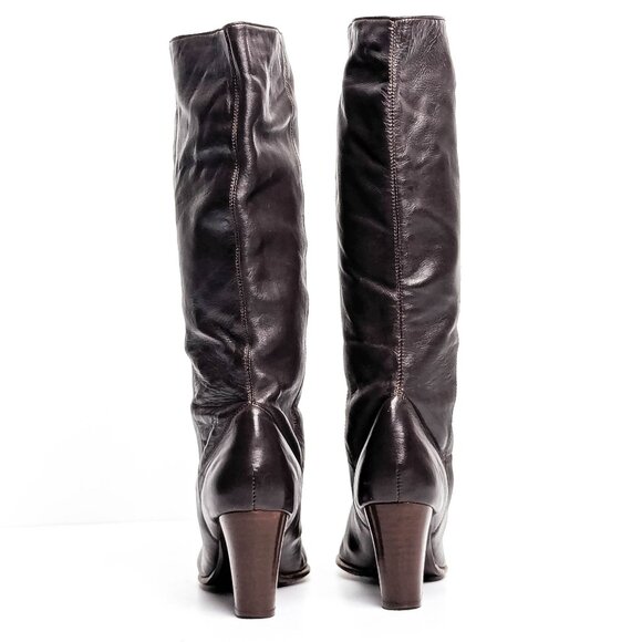 Nine West Teardrop Dark Brown Leather Vintage 90s Slip-on Tall Boots sz 9 - Picture 4 of 8